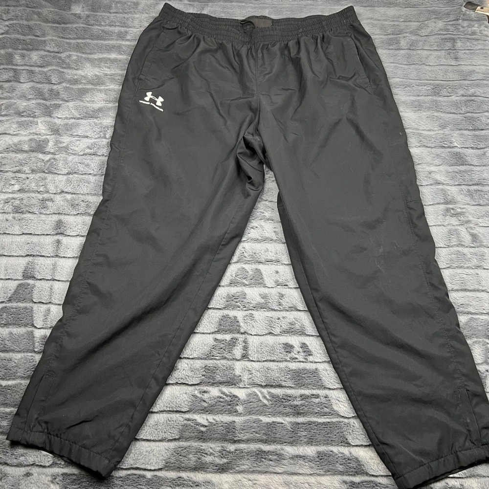 Under Armour Mens XXL Black Loose Fit Mesh Lined Track Pants Ankle Zip 11963